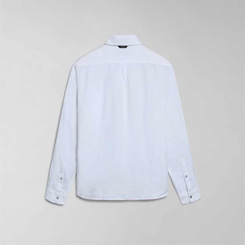 Napapijri Mens Linen Long Sleeve Shirt Bright White