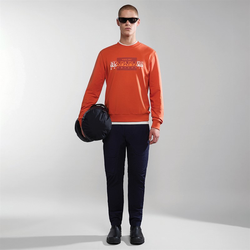 Napapijri Mens Smallwood Graphic Crew Neck Sweatshirt Orange Burnt