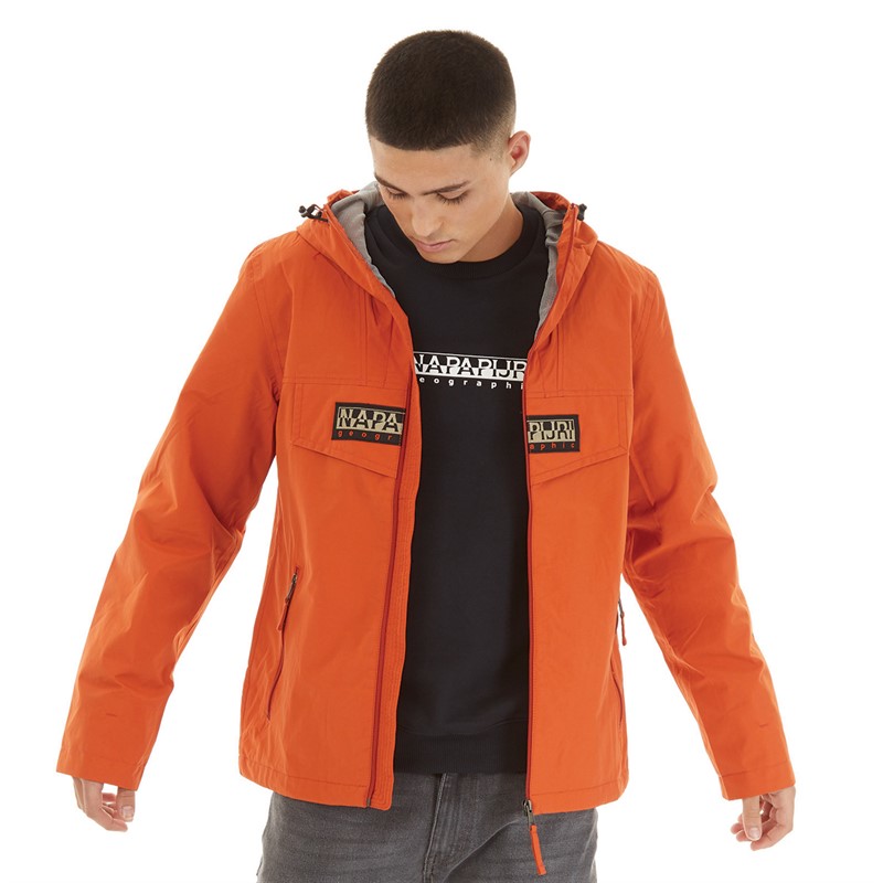 Napapijri Mens Rainforest Ripstop Full Zip Anorak Jacket Orange Burnt