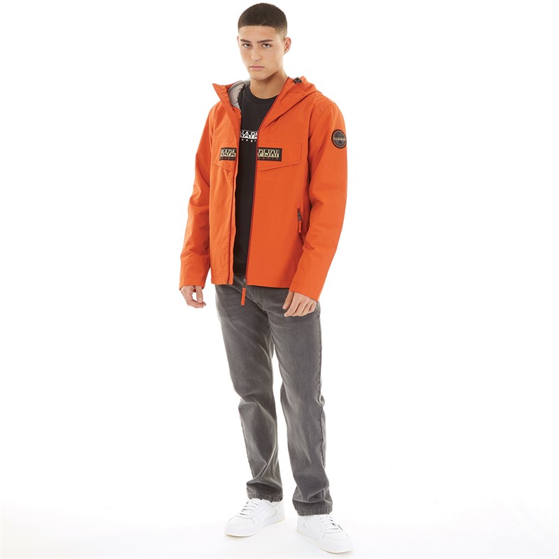 Napapijri Mens Rainforest Ripstop Full Zip Anorak Jacket Orange Burnt