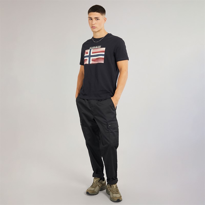 Napapijri Mens Lari Flag Logo T-Shirt Black Beauty