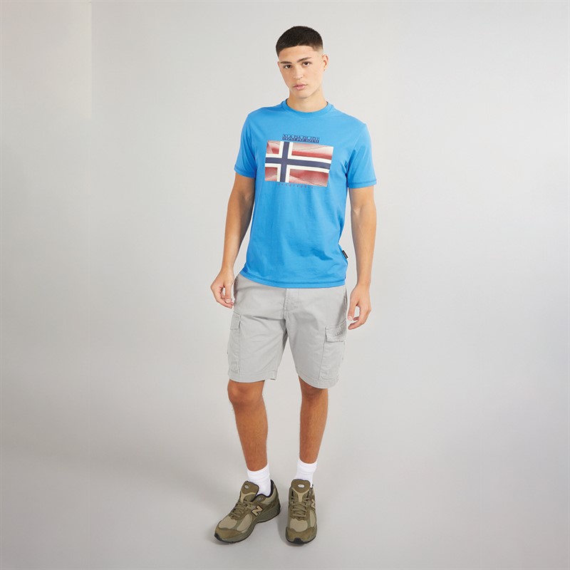 Napapijri Mens Lari Flag Logo T-Shirt French Blue