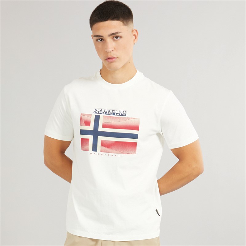 Napapijri Mens Lari Flag Logo T-Shirt White Heron - Size L