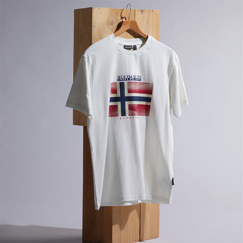 Napapijri Mens Lari Flag Logo T-Shirt White Heron