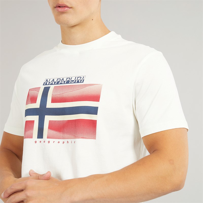 Napapijri Mens Lari Flag Logo T-Shirt White Heron