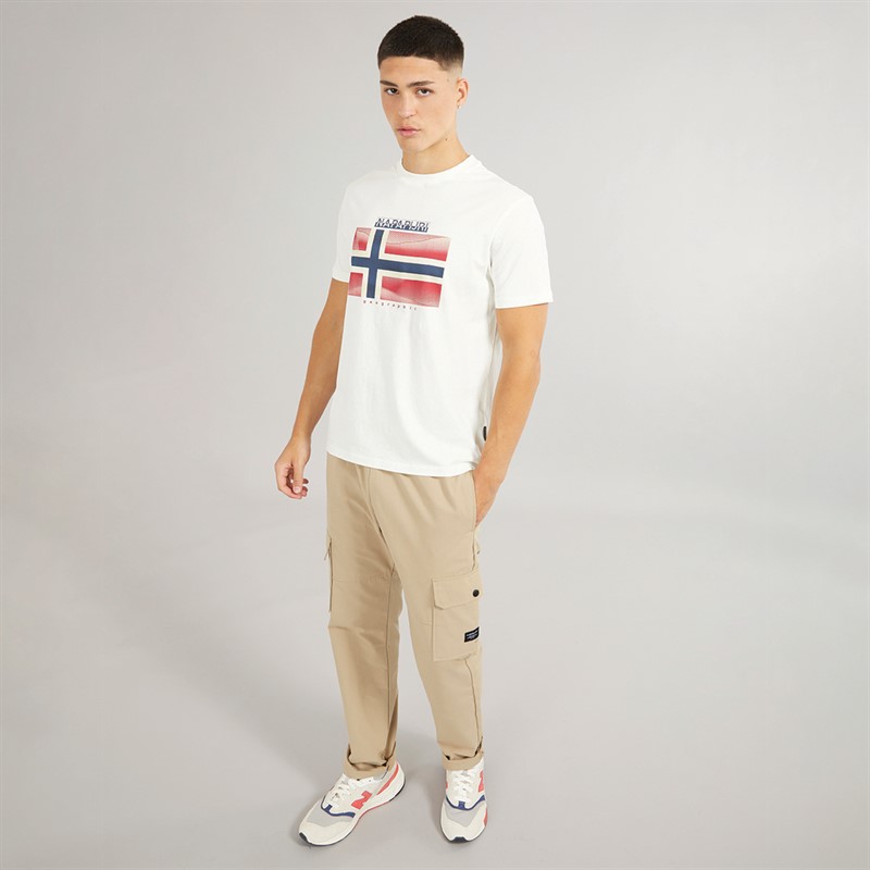 Napapijri Mens Lari Flag Logo T-Shirt White Heron