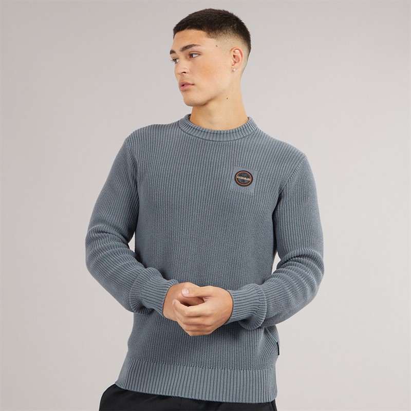 Napapijri Mens Prado Ribbed Knitted Crew Neck Jumper Stormy Weat