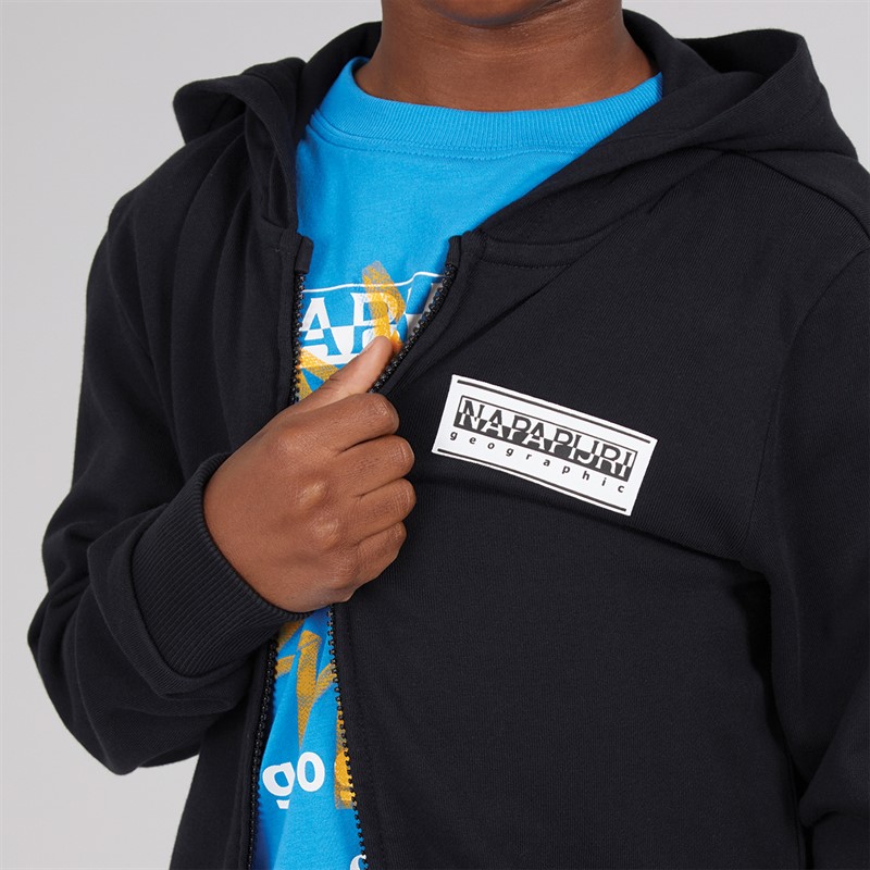 Napapijri Boys Chamois Box Logo Full Zip Hoodie Black