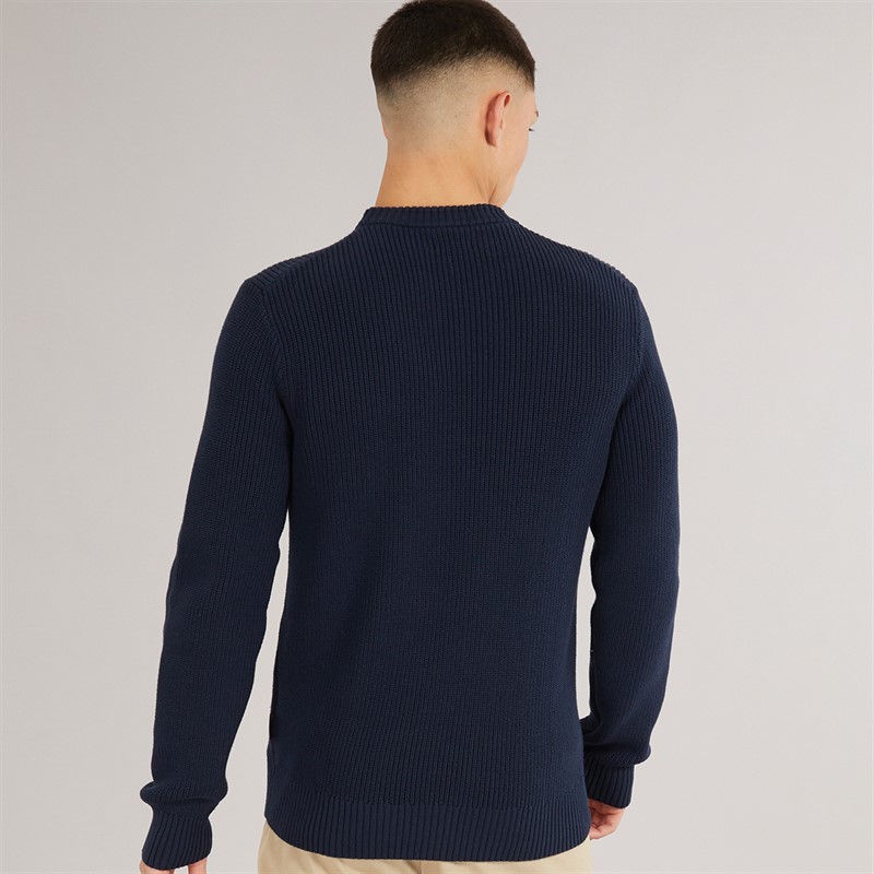 Napapijri Mens Prado Ribbed Knitted Crew Neck Jumper Blue Marine