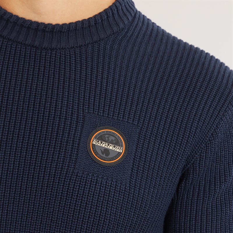 Napapijri Mens Prado Ribbed Knitted Crew Neck Jumper Blue Marine