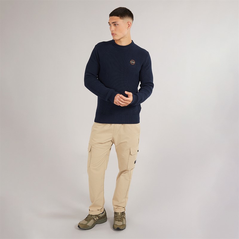 Napapijri Mens Prado Ribbed Knitted Crew Neck Jumper Blue Marine