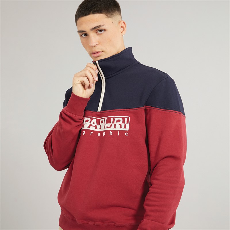 Napapijri Mens Saturnia Half Zip Sweatshirt Tibetan Red