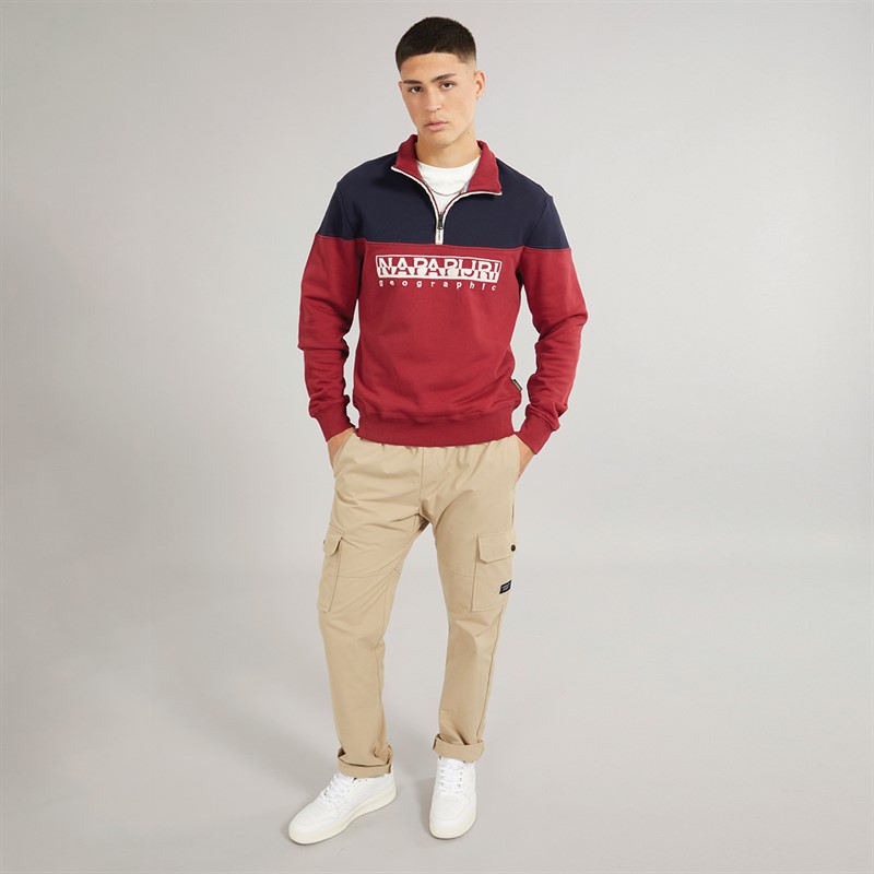 Napapijri Mens Saturnia Half Zip Sweatshirt Tibetan Red
