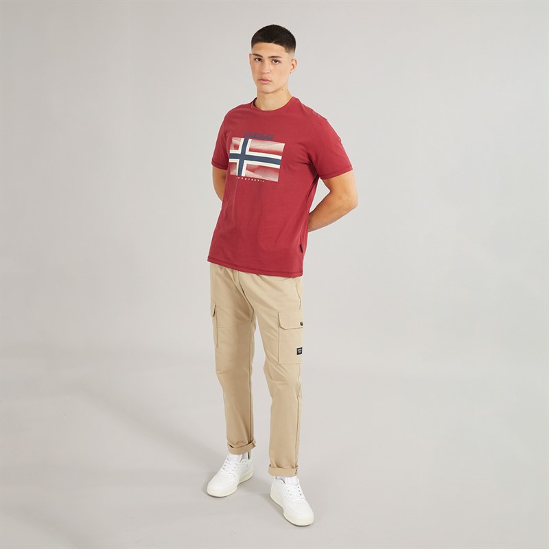 Napapijri Mens Lari Flag Logo T-Shirt Tibetan Red