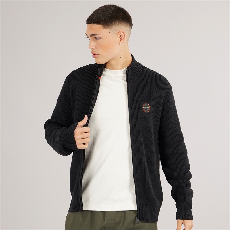 Napapijri Mens Prado Ribbed Knitted Full Zip Jumper Black Beauty