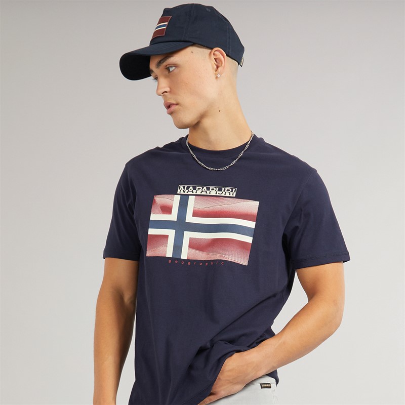 Napapijri Mens Lari Flag Logo T-Shirt Blue Marine