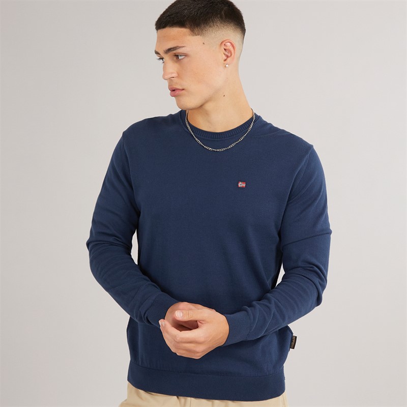 Napapijri Mens Decatur 5 Knitted Crew Neck Jumper Blue Marine - Size XL
