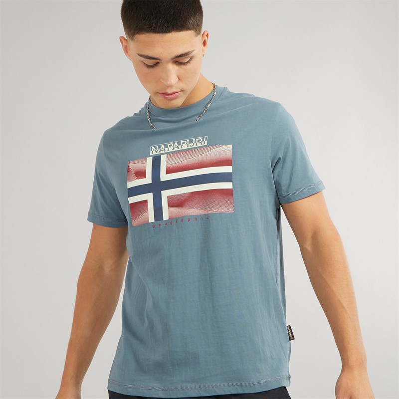 Napapijri Mens Lari Flag Logo T-Shirt Stormy Weat