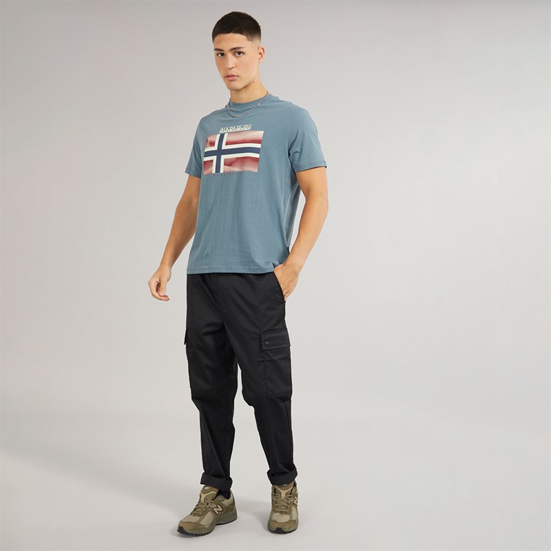 Napapijri Mens Lari Flag Logo T-Shirt Stormy Weat