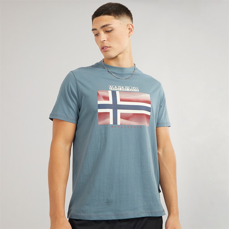 Napapijri Mens Lari Flag Logo T-Shirt Stormy Weat