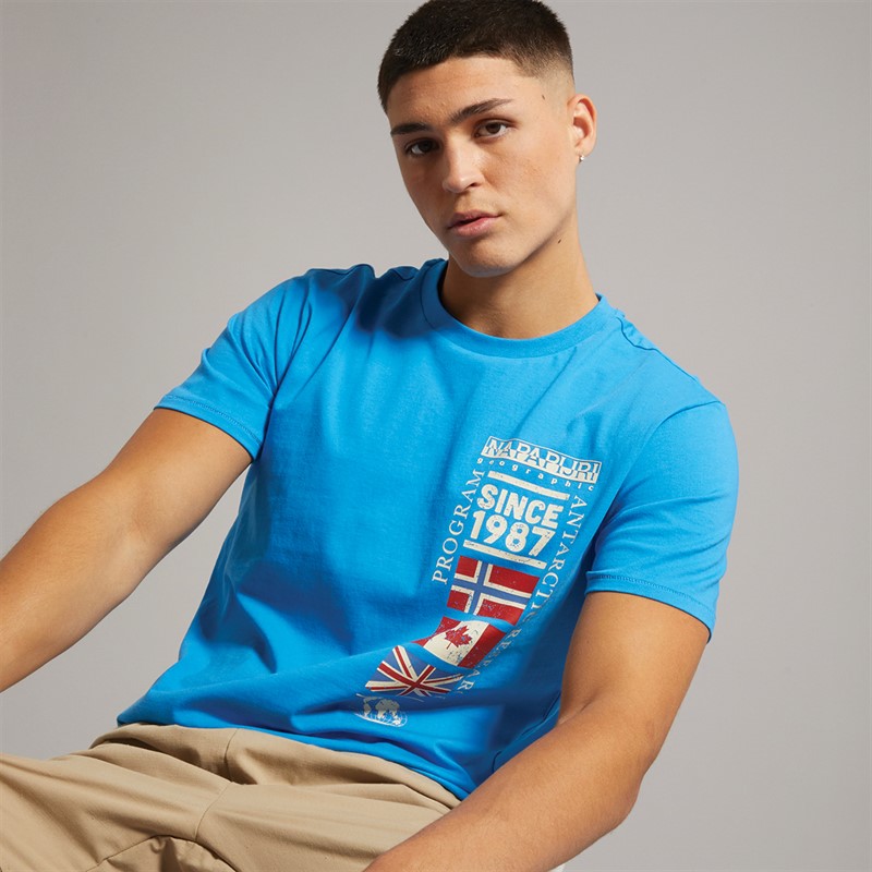 Napapijri Mens Turin Graphic Logo T-Shirt French Blue