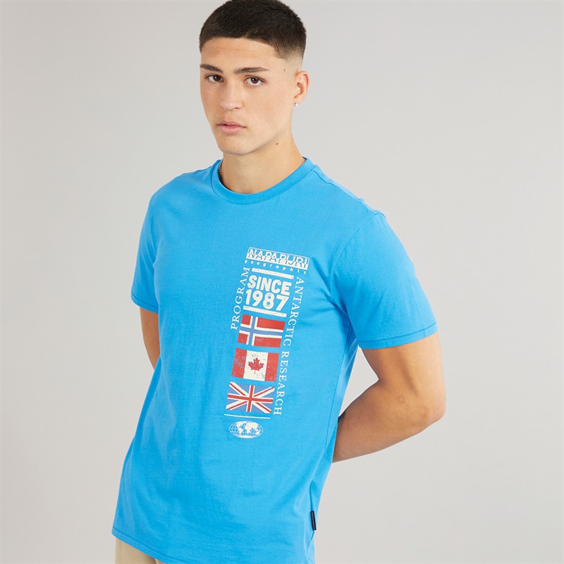 Napapijri Mens Turin Graphic Logo T-Shirt French Blue