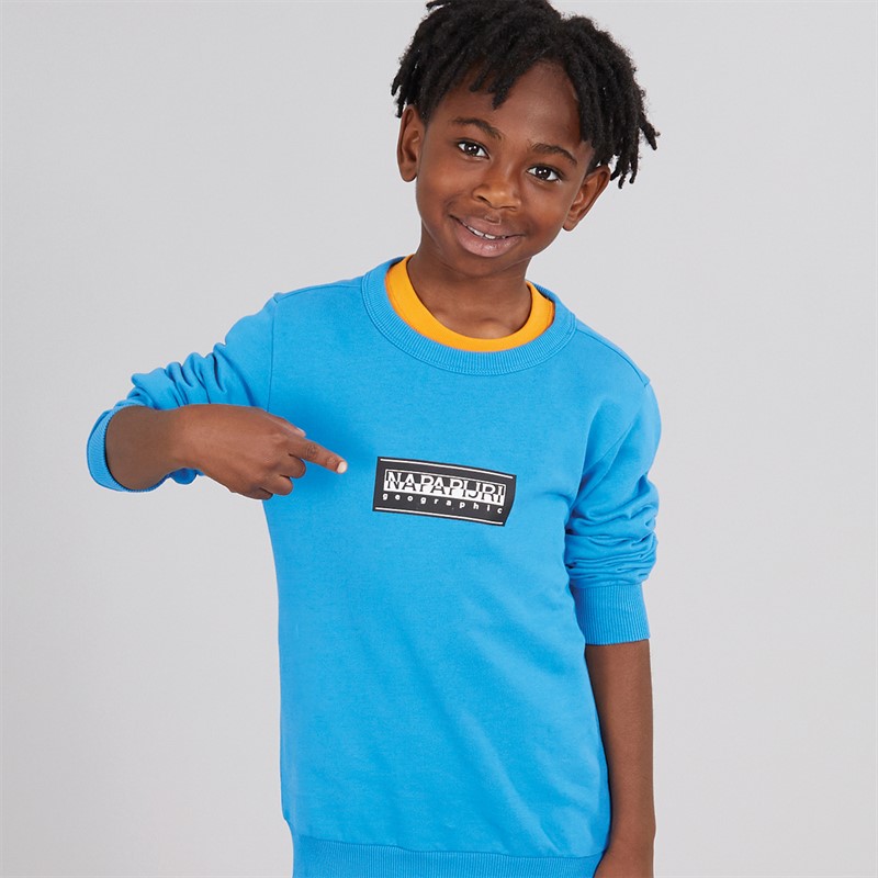 Napapijri Boys Chamois Box Logo Crew Neck Sweatshirt French Blue
