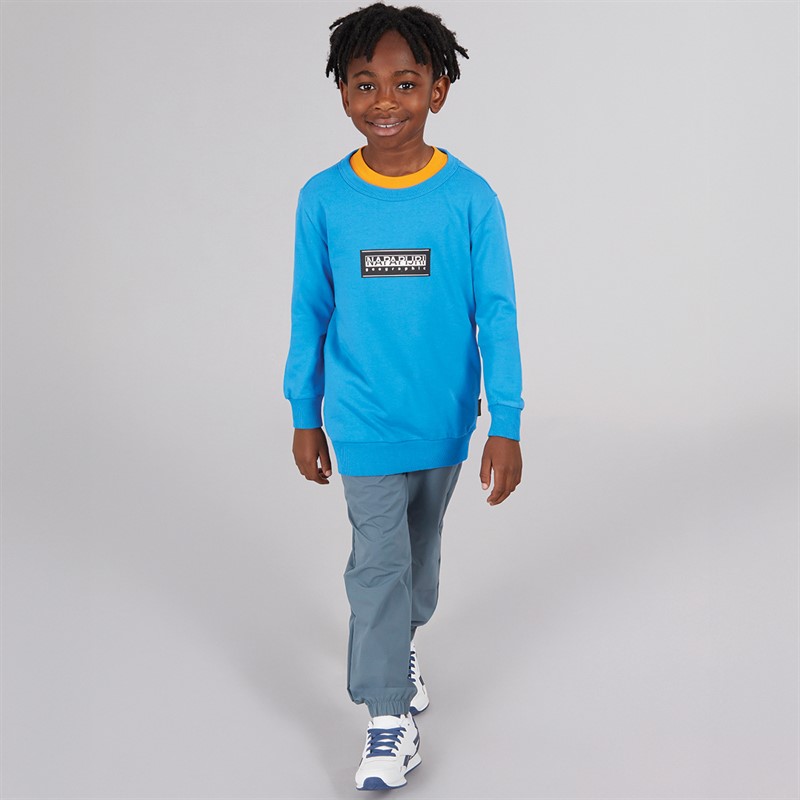 Napapijri Boys Chamois Box Logo Crew Neck Sweatshirt French Blue