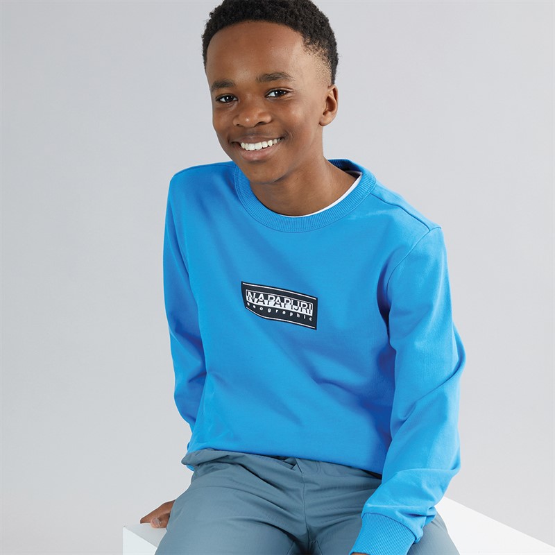 Napapijri Junior Boys Chamois Box Logo Crew Neck Sweatshirt French Blue