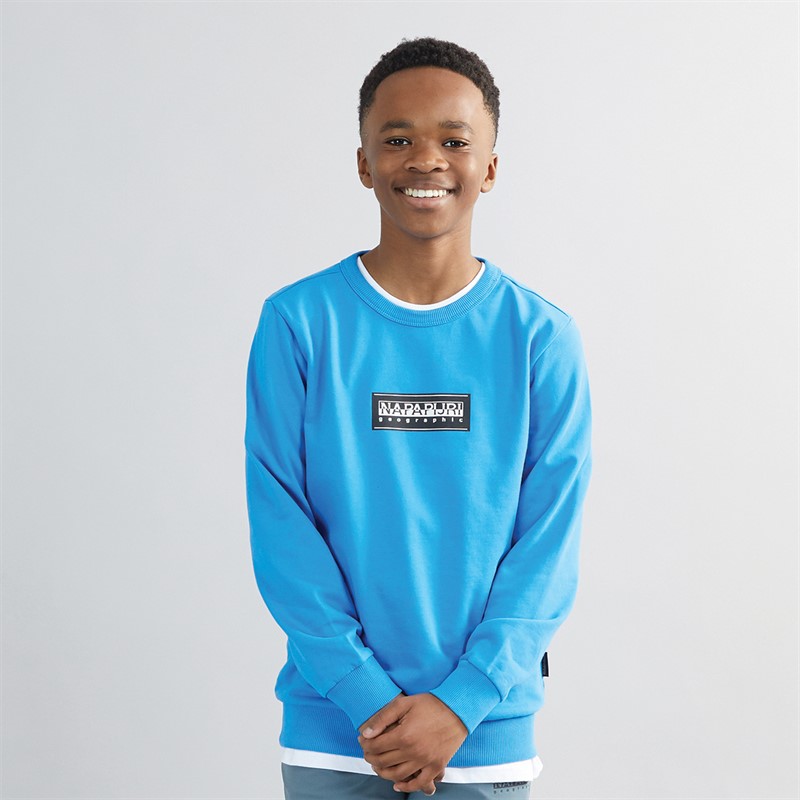 Napapijri Junior Boys Chamois Box Logo Crew Neck Sweatshirt French Blue