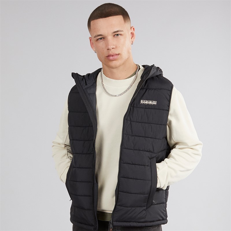 Napapijri Mens Gesar Water-Resistant Windproof Padded Hooded Gilet Black Beauty