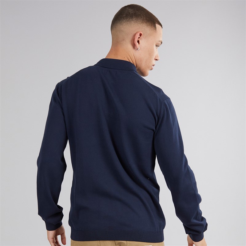 Napapijri Mens Aren Long Sleeve Knitted Polo Shirt Blue Marine