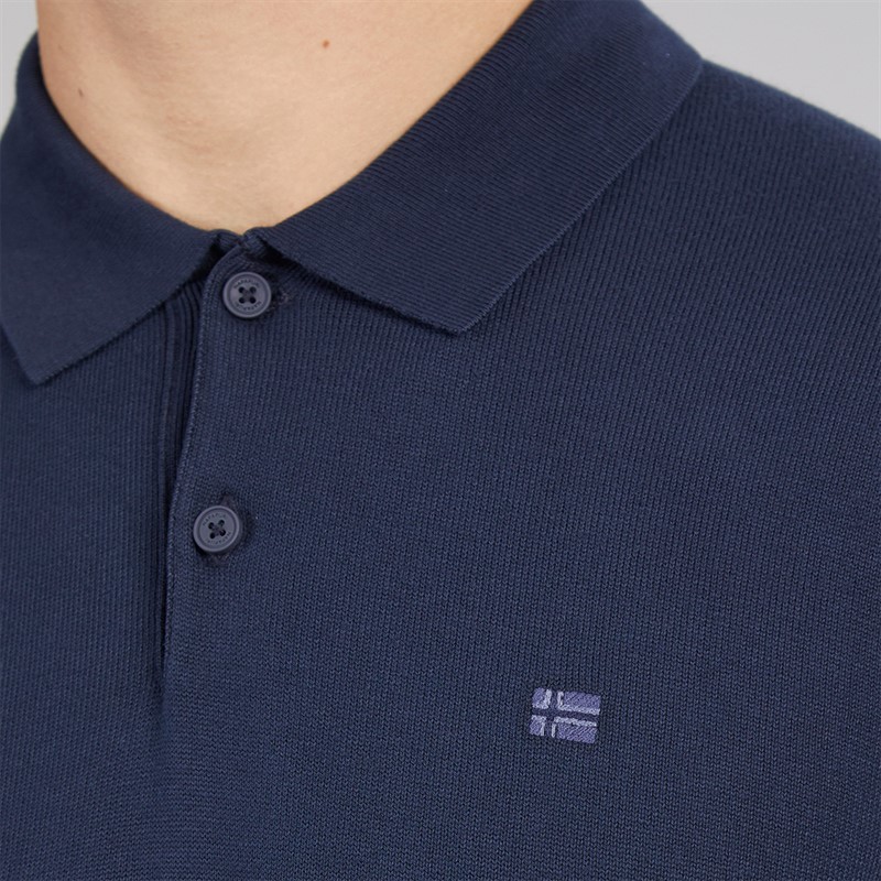 Napapijri Mens Aren Long Sleeve Knitted Polo Shirt Blue Marine