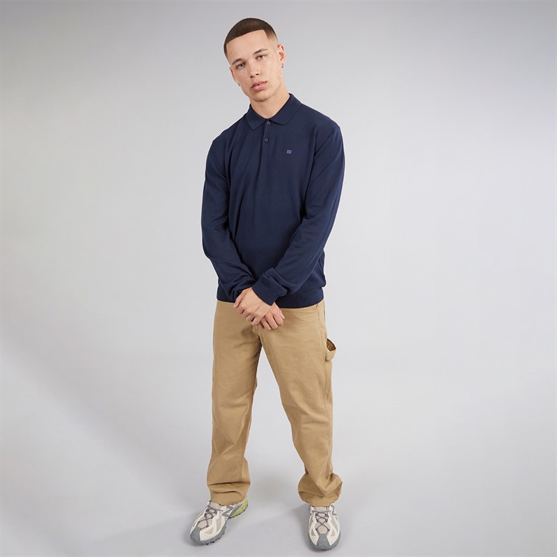 Napapijri Mens Aren Long Sleeve Knitted Polo Shirt Blue Marine