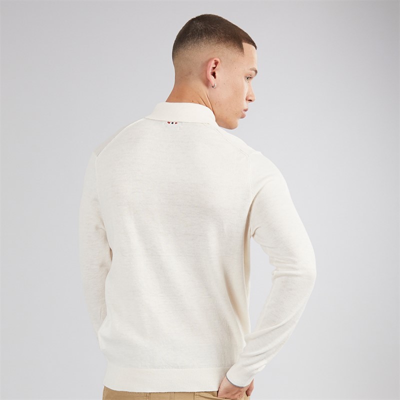 Napapijri Mens Damavand Wool Long Sleeve Knitted Polo Shirt Beige Dimity