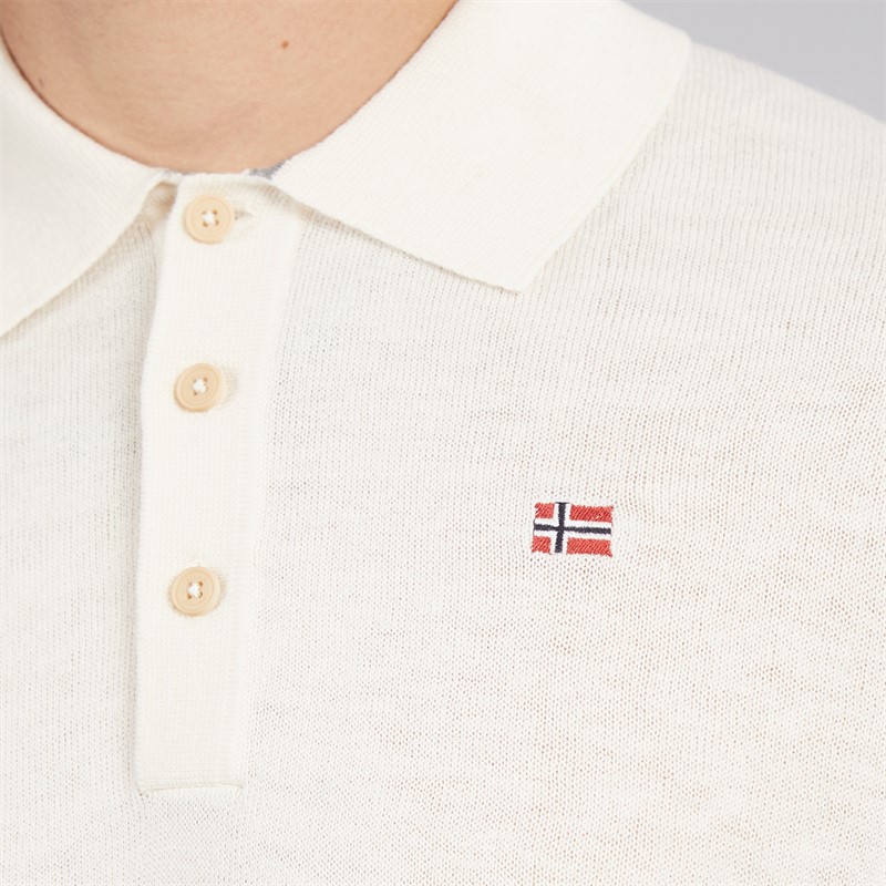 Napapijri Mens Damavand Wool Long Sleeve Knitted Polo Shirt Beige Dimity