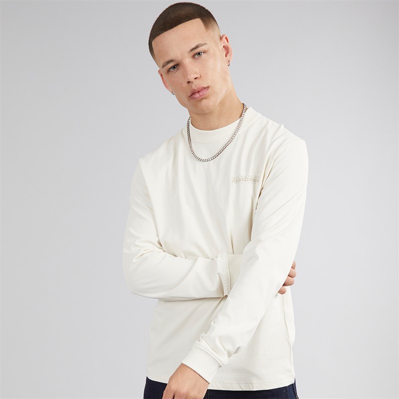 Napapijri Mens Back Graphic Long Sleeve T-Shirt Beige Dimity