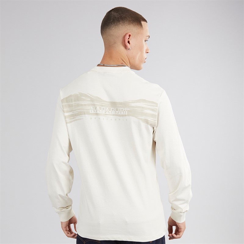 Napapijri Mens Back Graphic Long Sleeve T-Shirt Beige Dimity