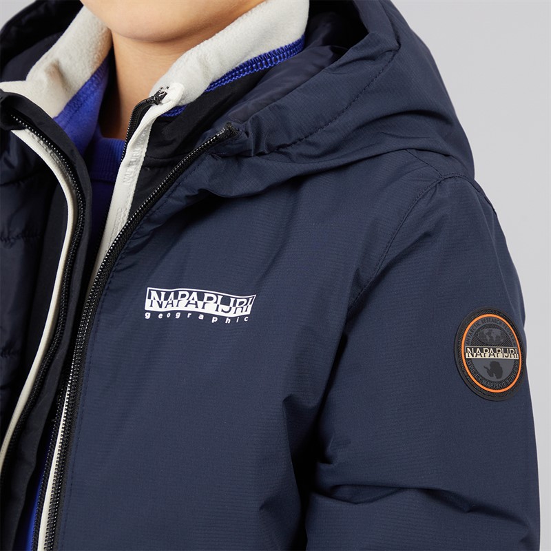 Napapijri Boys Matia Water Resistant Windproof Hooded Jacket Blue Marine