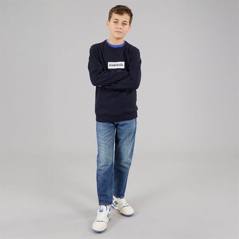 Napapijri Junior Boys Chamois Large Logo Crew Neck Sweatshirt Blue Marine