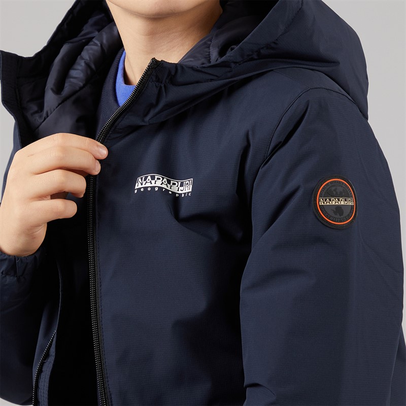 Napapijri Junior Boys Matia Water Resistant Windproof Hooded Jacket Blue Marine