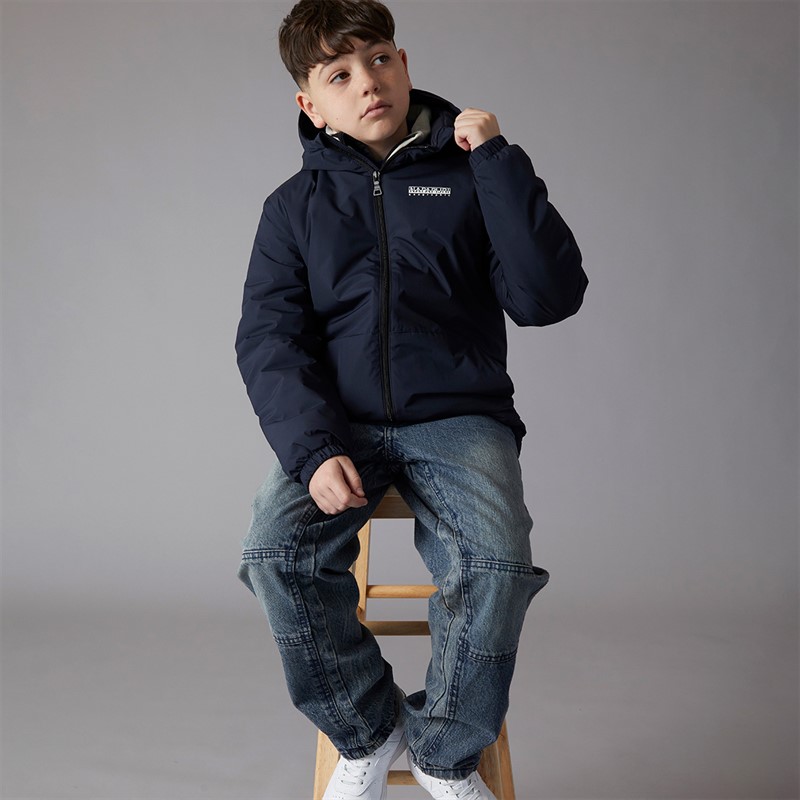 Napapijri Junior Boys Matia Water Resistant Windproof Hooded Jacket Blue Marine