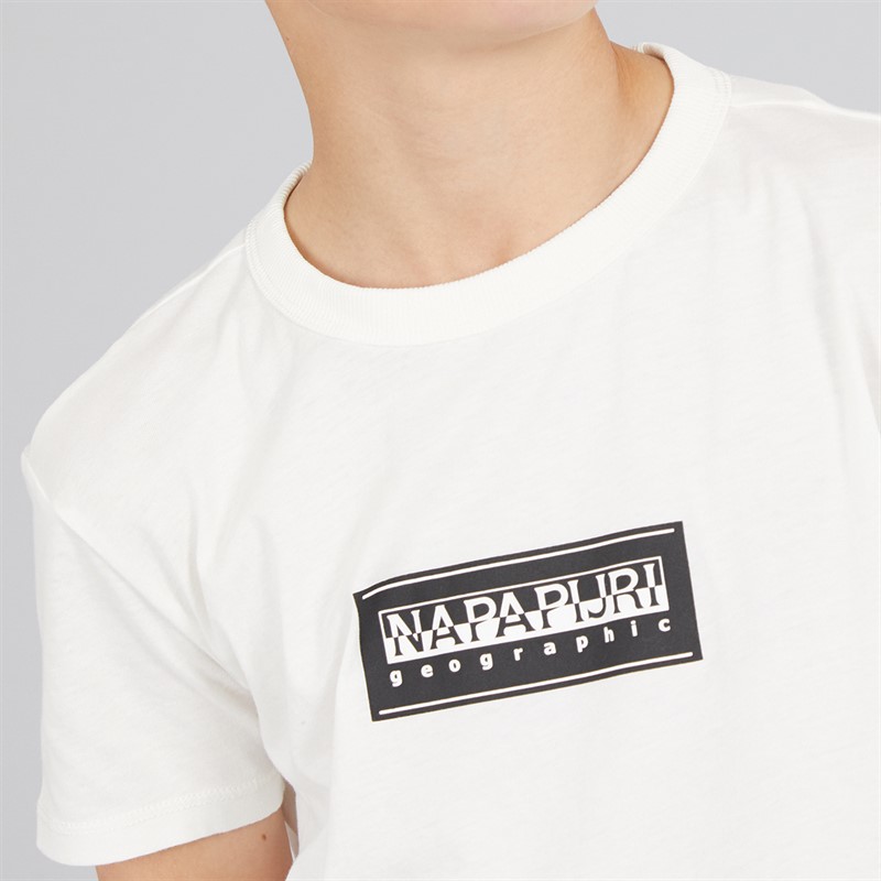 Napapijri Junior Boys Chamois Box Logo T-Shirt White Heron