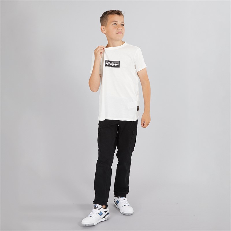 Napapijri Junior Boys Chamois Box Logo T-Shirt White Heron