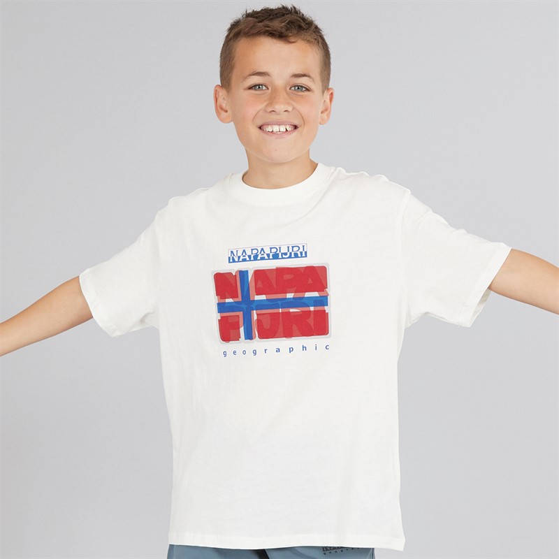 Napapijri Junior Boys Sella Graphic T-Shirt White Heron