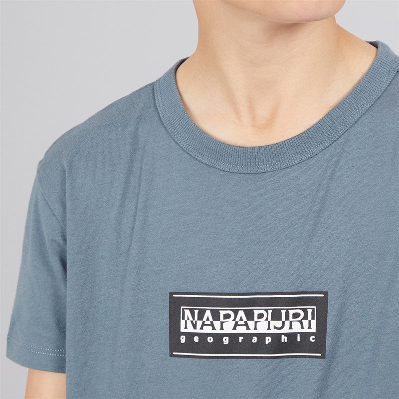 Napapijri Junior Boys Chamois Box Logo T-Shirt Stormy Wheat Grey