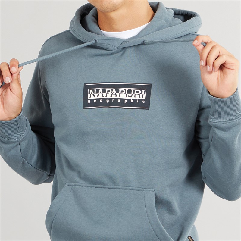 Napapijri Mens Box Logo Hoodie Stormy Wheat Grey