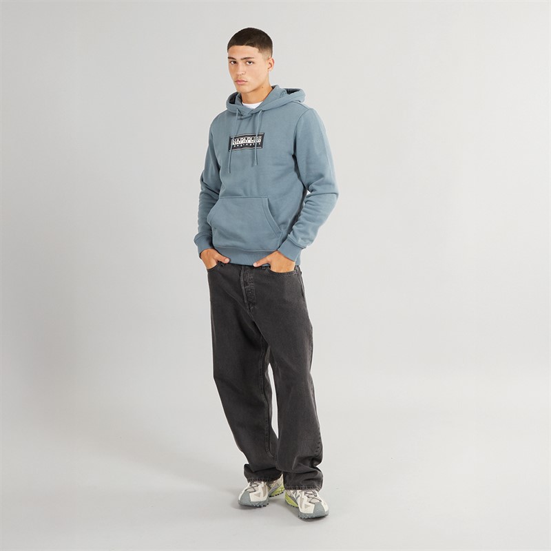 Napapijri Mens Box Logo Hoodie Stormy Wheat Grey