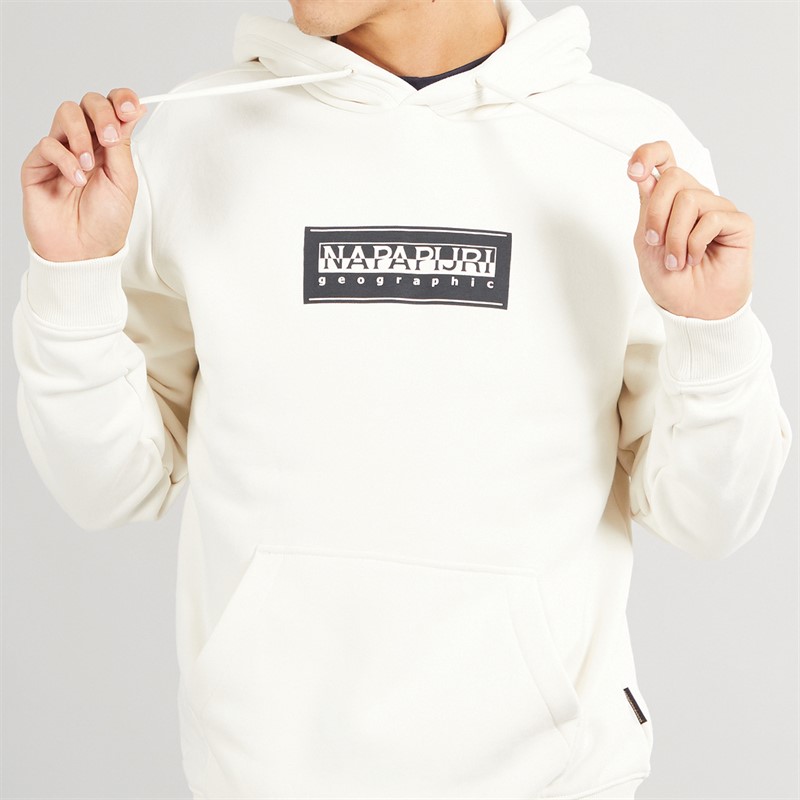 Napapijri Mens Box Logo Hoodie White Whisper