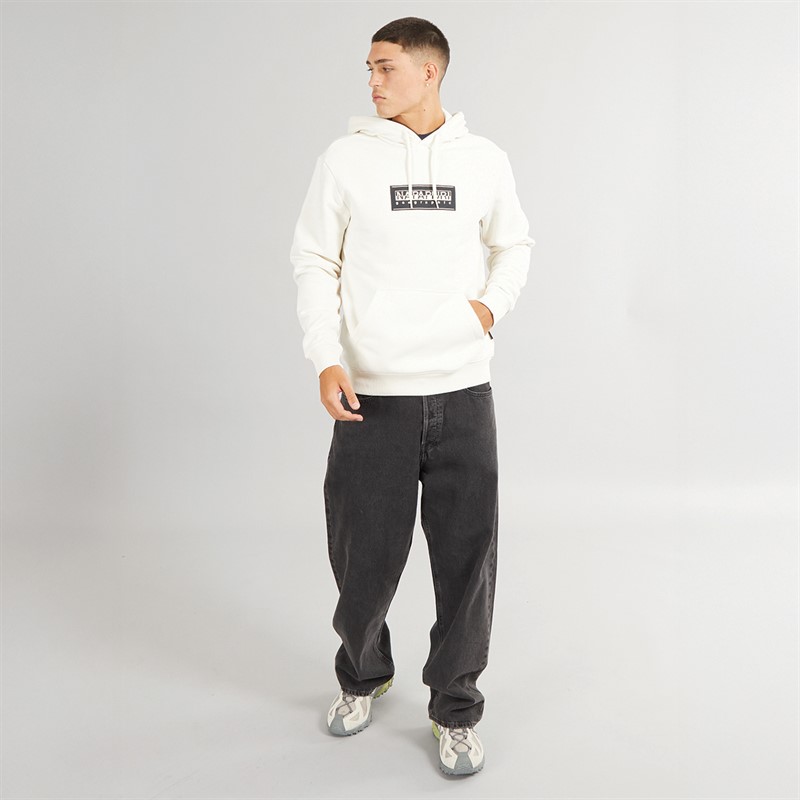 Napapijri Mens Box Logo Hoodie White Whisper